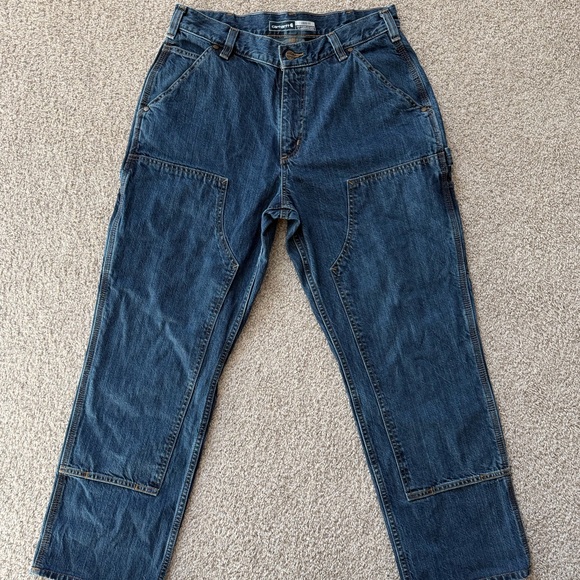 Carhartt Double Knee Work Jeans Loose Fit 33x34 Blue Denim Streetwear